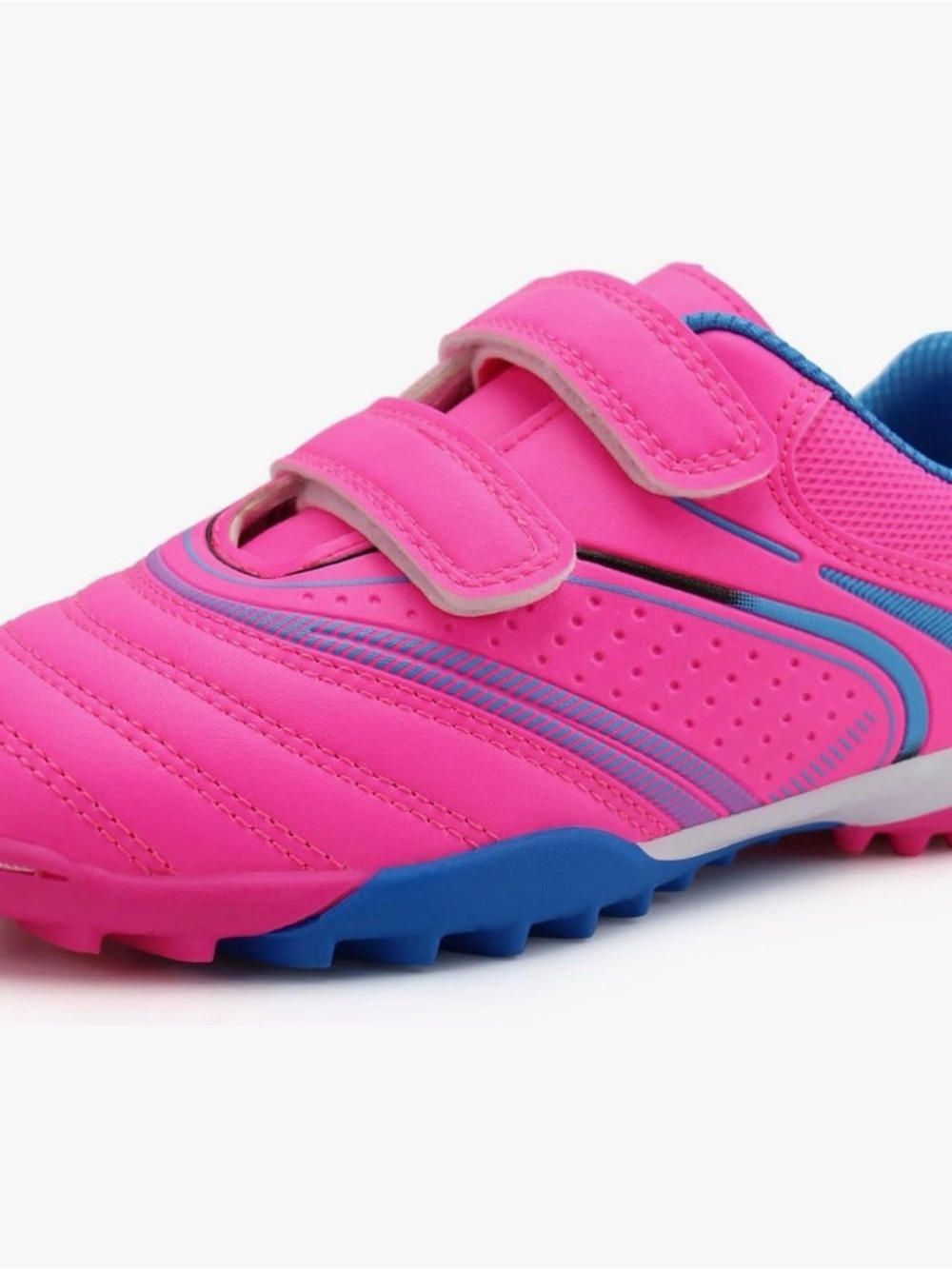 Kids Pink Velcro Sports Sneakers with Blue Accents